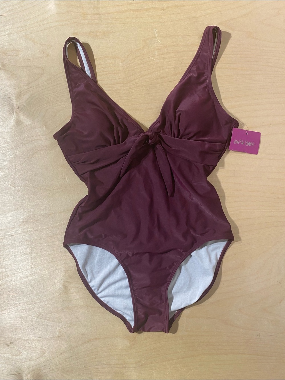 Allure Couture One-Piece Swimsuit - Maroon Knot Front 10 (RF)